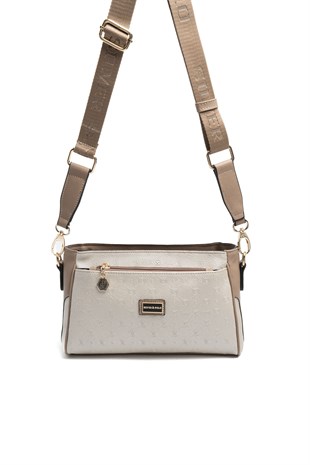 Silver & Polo SP1273 Kadın Çapraz Çanta Logolu Bej-Latte