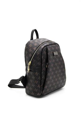 Silver & Polo SP926 Kadın Sırt Çantası Monogram Siyah Bakır-Siyah