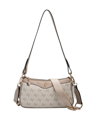 Silver Polo SP1274 Kadın Çapraz Çanta Monogram Bej-Kum