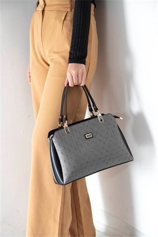 Silver & Polo SP972 Kadın El Çantası Logolu Platin-Siyah