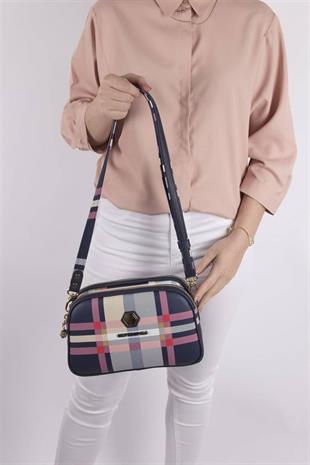 Silver & Polo SP745 Kadın Çapraz Çanta Ekose Lacivert