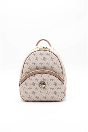 Silver & Polo SP945 Kadın Sırt Çantası Monogram Pembe-Somon