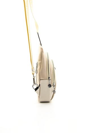 Silver & Polo SP959 Kadın Vücut Çantası Düz Bej-Kemik