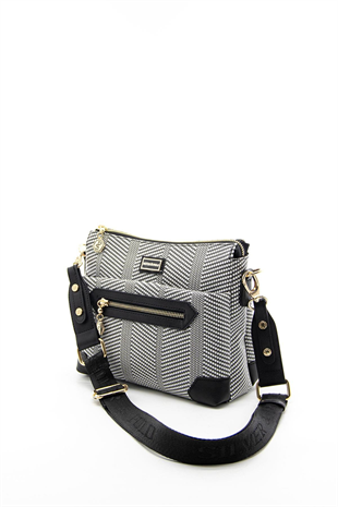 Silver & Polo SP1110 Kadın Çapraz Çanta Hasır Siyah Beyaz-Siyah