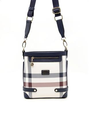 Silver & Polo SP1120 Kadın Çapraz Çanta Ekose Beyaz-Lacivert