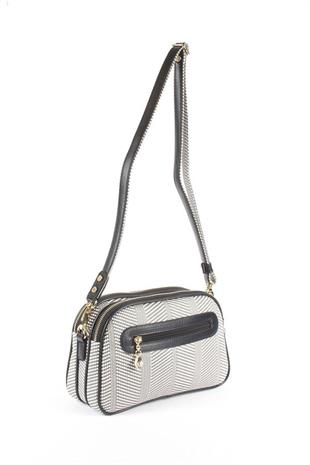 Silver & Polo SP745 Kadın Çapraz Çanta Hasır Siyah Beyaz-Siyah