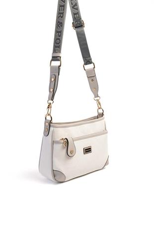 Silver & Polo SP1160 Kadın Çapraz Çanta Logolu Beyaz-A.Gri