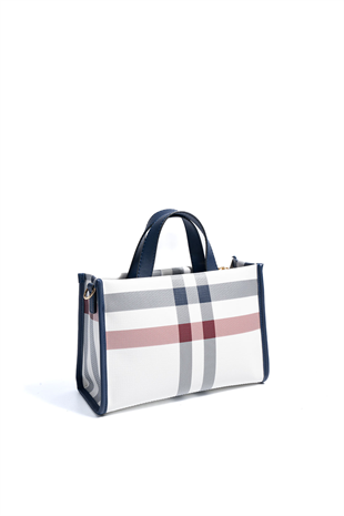 Silver & Polo SP1271 Kadın El Çantası Ekose Beyaz-Lacivert