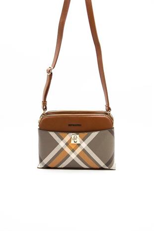 Silver & Polo SP623 Kadın Çapraz Çanta Ekose Haki-Taba