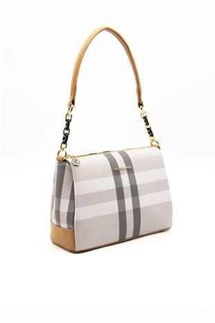 Silver & Polo SP910 Kadın Çapraz Çanta Ekose A.Gri-A.Taba