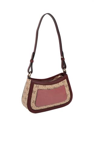 Silver & Polo SP1132 Kadın Çapraz Çanta Monogram Koyu Bej-Bordo
