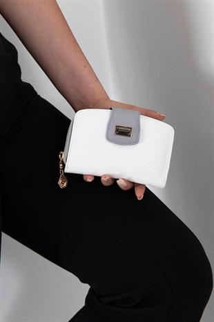 Silver & Polo SP874 Kadın Cüzdan & Kartlık Logolu Beyaz-A.Gri