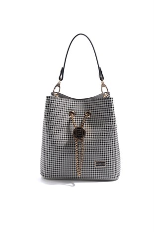 Silver & Polo SP967 Kadın Çapraz Çanta King Desen Siyah-Kemik