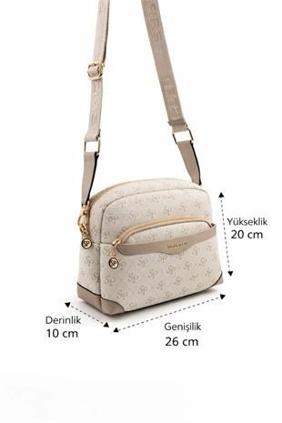 Silver & Polo SP1201 Kadın Çapraz Çanta Monogram Bej-Kum