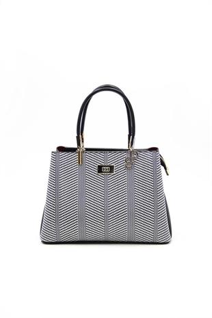 Silver & Polo SP1098 Kadın El Çantası Hasır Siyah Beyaz-Siyah