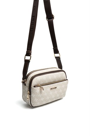 Silver Polo SP1162 Kadın Çapraz Çanta Monogram Taş-Kahve