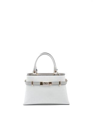 Silver Polo SP1149 Kadın El Çantası Logolu Beyaz-A.Gri