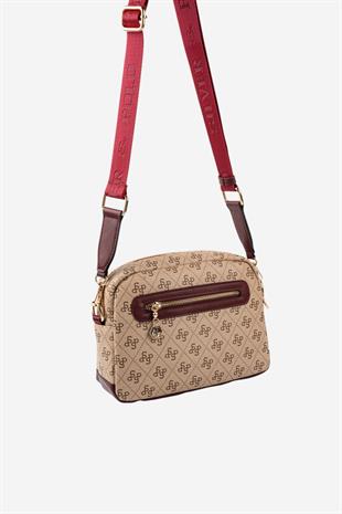 Silver & Polo SP1201 Kadın Çapraz Çanta Monogram Koyu Bej-Bordo