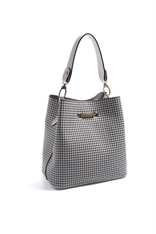 Silver & Polo SP967 Kadın Çapraz Çanta King Desen Siyah-Kemik