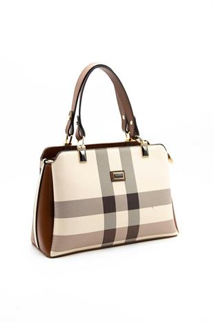 Silver & Polo SP972 Kadın El Çantası Ekose Krem-Taba