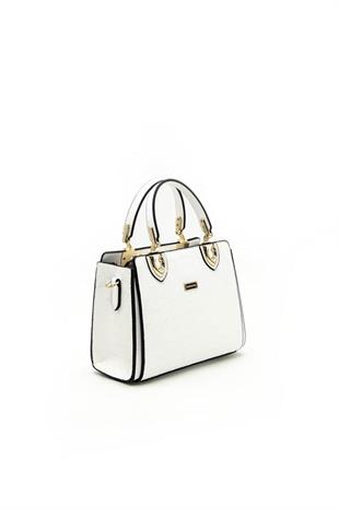 Silver & Polo SP1133 Kadın El Çantası Logolu Beyaz-Beyaz