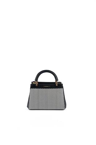 Silver & Polo SP1193 Kadın El Çantası Hasır Siyah Beyaz-Siyah