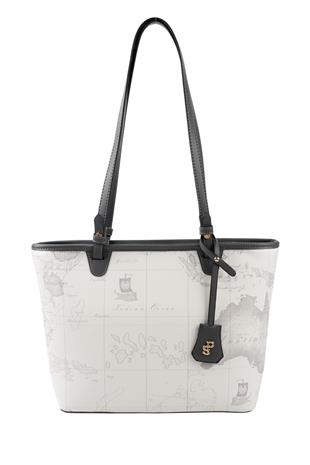 Silver Polo SP1204 Kadın Omuz Çantası Harita Beyaz-Antrasit