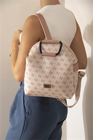 Silver & Polo SP771 Kadın Sırt Çantası Monogram Pembe-Somon