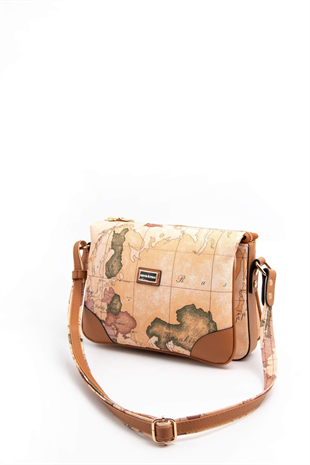 Silver & Polo SP784 Kadın Çapraz Çanta Harita Pudra-A.Taba