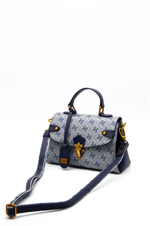 Silver & Polo SP1159 Kadın El Çantası Monogram Gri-Lacivert