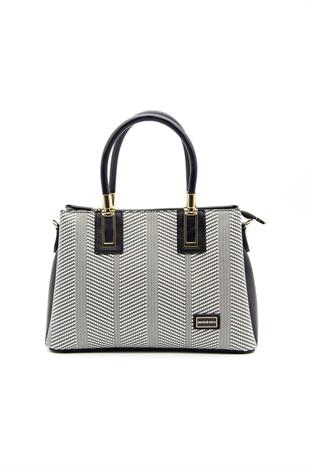 Silver & Polo SP1000 Kadın El Çantası Hasır Siyah Beyaz-Siyah