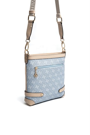 Silver & Polo SP1120 Kadın Çapraz Çanta Monogram Mavi-Ten