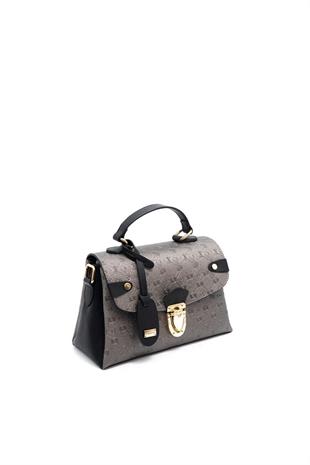 Silver & Polo SP1159 Kadın El Çantası Logolu Platin-Siyah
