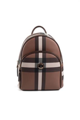 Silver & Polo SP1062 Kadın Sırt Çantası Ekose Koyu Kahve-Kahve