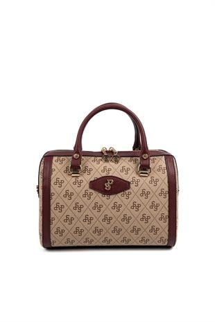 Silver & Polo Koyu Bej - Bordo SP1091 El Çantası