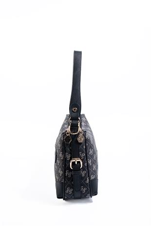 Silver Polo SP1269 Kadın Omuz Çantası Monogram Füme-Siyah
