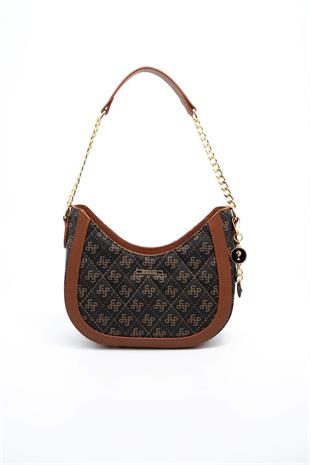 Silver & Polo SP1168 Kadın Omuz Çantası Monogram Kahve Sarı-Taba
