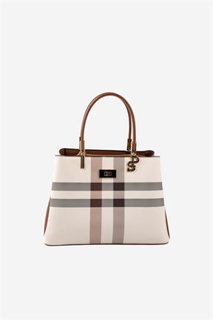 Silver & Polo SP1098 Kadın El Çantası Ekose Krem-Taba