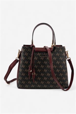 Silver & Polo SP969 Kadın El Çantası Monogram Kahve Sarı-Bordo
