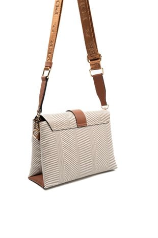 Silver & Polo SP1275 Kadın Çapraz Çanta Hasır Bej-Taba