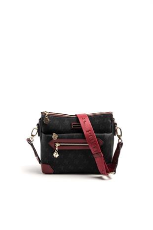 Silver Polo SP1110 Kadın Çapraz Çanta Monogram Siyah-Bordo