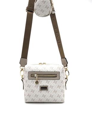 Silver & Polo SP1038 Kadın Çapraz Çanta Monogram Bej-Kum