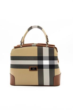 Silver & Polo SP706 Kadın El Çantası Ekose Bej-Taba