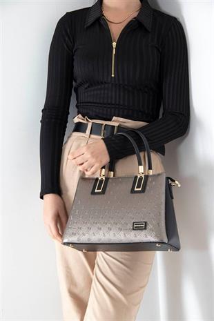 Silver & Polo SP1000 Kadın El Çantası Logolu Platin-Siyah