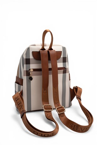 Silver & Polo SP926 Kadın Sırt Çantası Ekose Krem-Taba