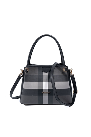Silver & Polo SP1254 Kadın El Çantası Ekose Siyah-Siyah
