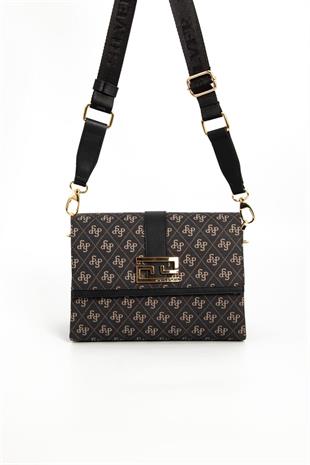 Silver & Polo SP1009 Kadın Çapraz Çanta Monogram Füme-Siyah