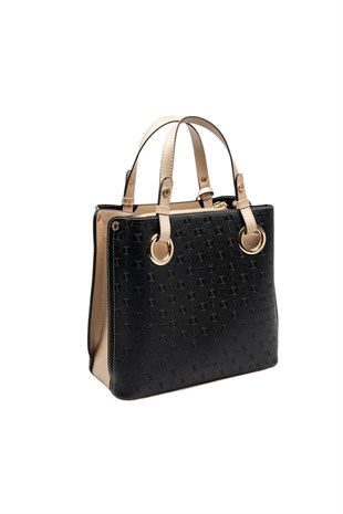Silver & Polo SP975 Kadın El Çantası Logolu Siyah-S.Nut