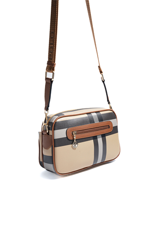 Silver & Polo SP1267 Kadın Çapraz Çanta Ekose Bej-Taba
