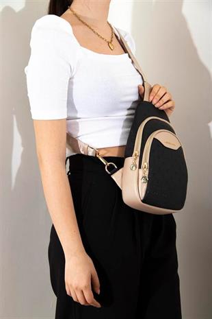 Silver & Polo SP959 Kadın Vücut Çantası Logolu Siyah-S.Nut